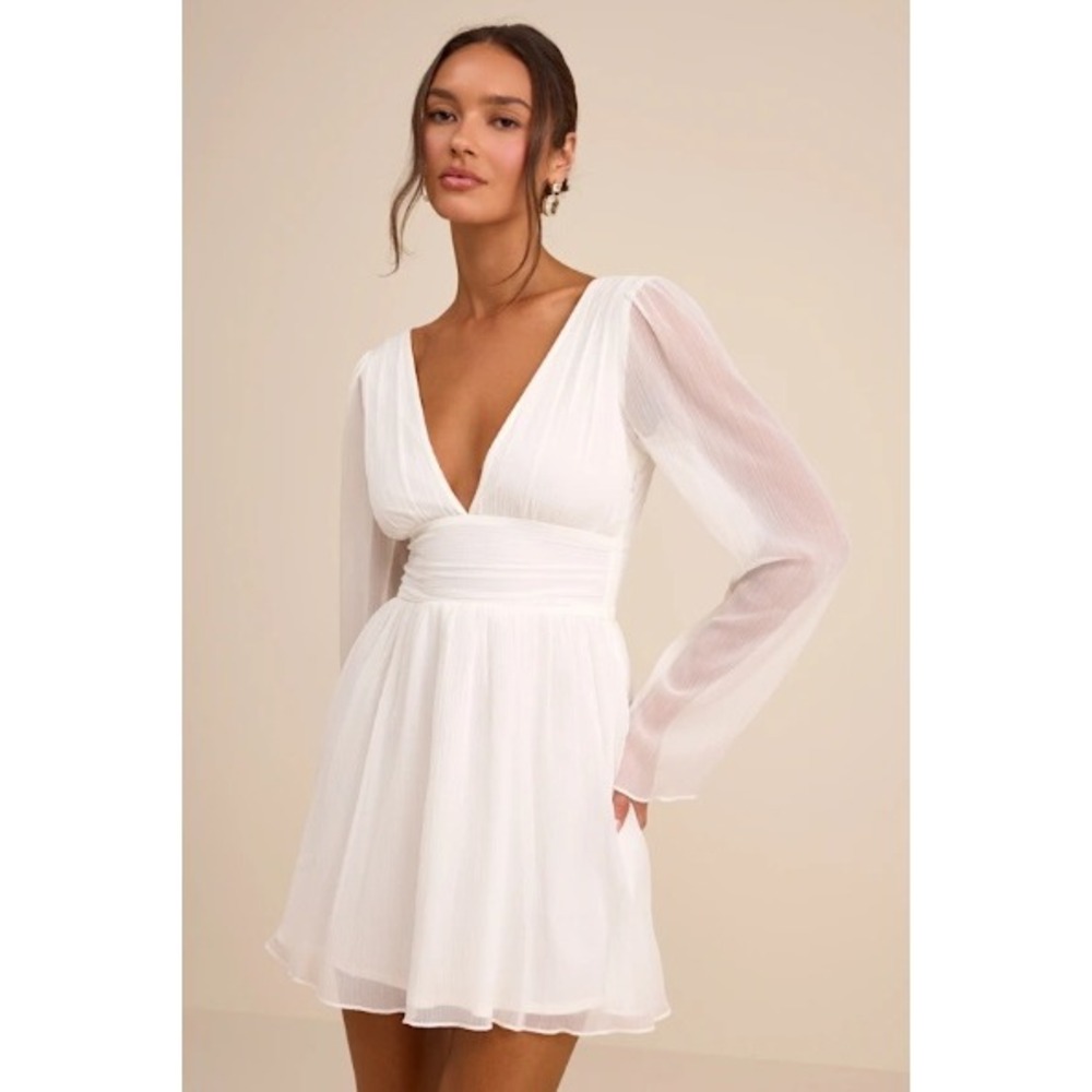 NEW Lulus Mini Dress Medium White Coquette Coastal Wedding Guest